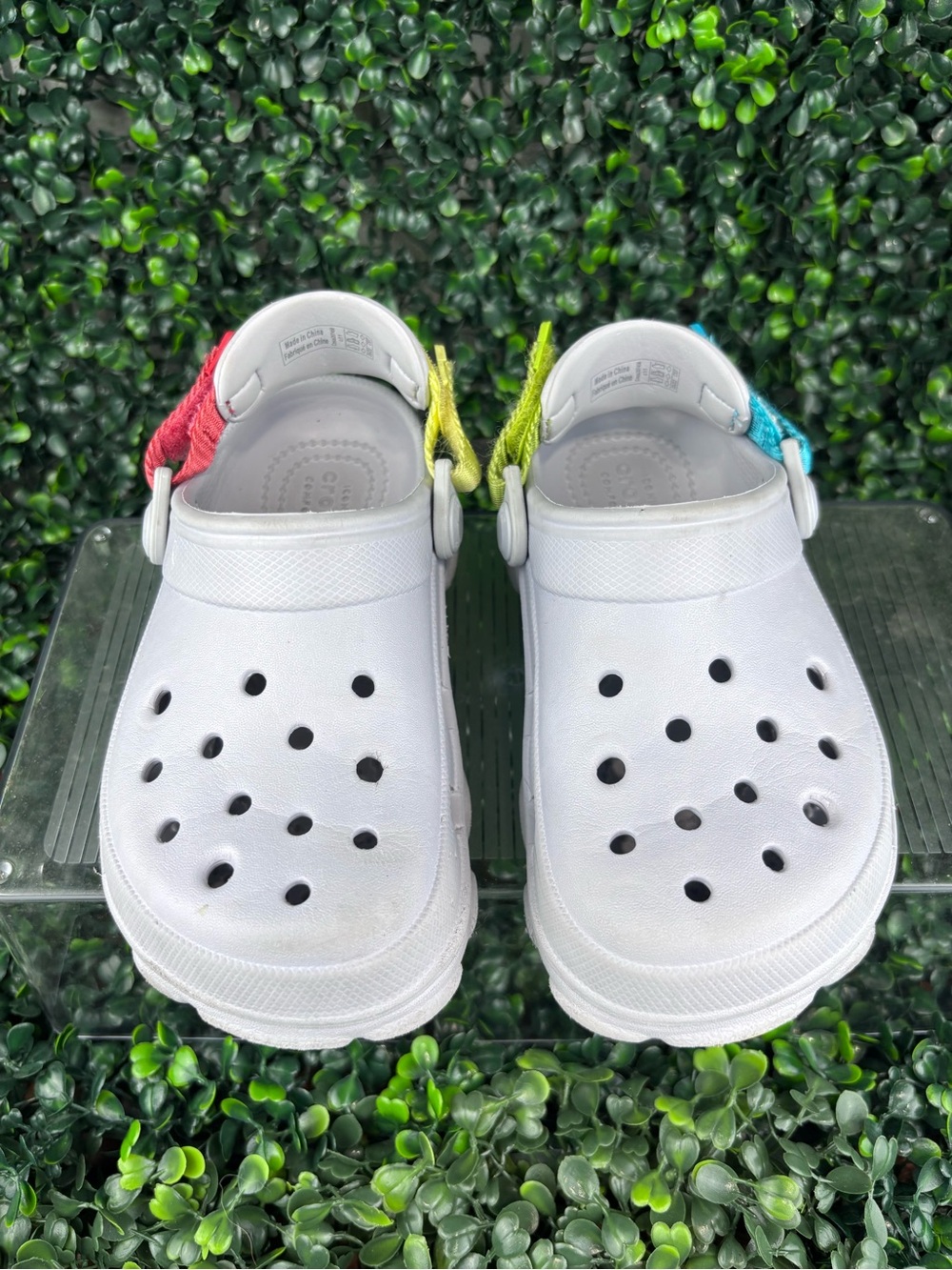 CROCS All Terrain Kids Clogs with Red, Yellow & Blue Heel Straps size 11